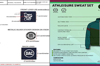 design techpack for clothing hat cap sportware active dress apparel production