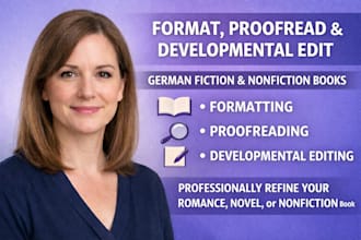 format proofread german fiction novel nonfiction book romance developmental edit