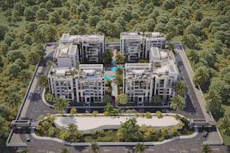 upgrade 3d functional building exterior, apartment hotel high rise,resort render