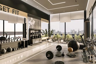 revitalize 3d gym,fitness center interior,cardo billiard room,sport arena render