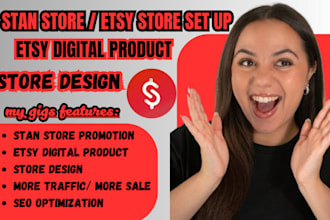 set up your store, etsy digital product, store design, stan store marketing