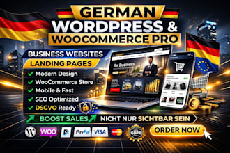 create german wordpress business website design  woocommerce store landing page