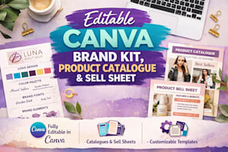 create editable canva brand kit, product catalogue, sellsheet design