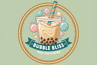 create a bubble tea, boba, milk tea logo for your business