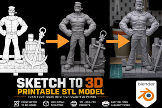 convert 2d image sketch photo to 3d printable stl character model for 3d print