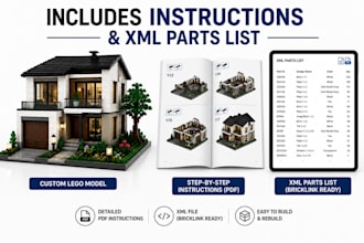 design custom 3d lego moc,3d lego model with xml part list and pdf instructions