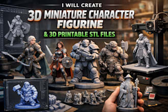 create 3d miniature character figurine and 3d printable stl file for 3d printing