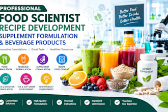 food scientist, recipe development, supplement formulation and beverage products