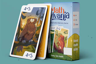 design printable kid learning memory cards flash cards rulebook with box mockup
