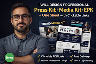 design professional press kit, media kit, epk, one sheet with clickable links