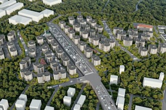 remodel residential complex landscape rendering, street, 3d estate development