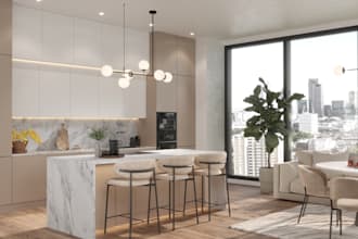 kitchen living room 3d visualization