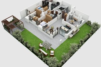 redesign 3d floor plan, apartment architecture interior rendering,house exterior