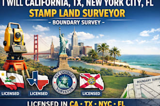 california tx new york city fl stamp land surveyor, boundary survey