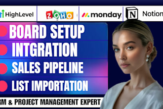 setup and automate your CRM in monday, notion, zoho, gohighlevel, and clickup