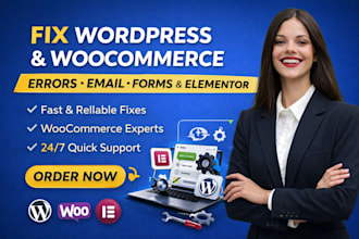 fix wordpress woocommerce critical errors, email issues, forms and elementor