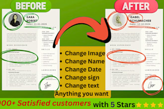 edit  your document professionally change name, images, dates, text etc