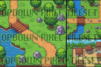 do 2d top down tileset pixel art tilemap pixel background game asset spritesheet