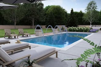 3d backyard landscape design, outdoor kitchen patio pergola pool rendering