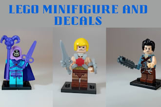 design lego minifigure and lego minifigure decals with animation