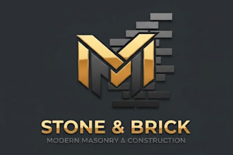 make professional modern masonry, brick construction logo