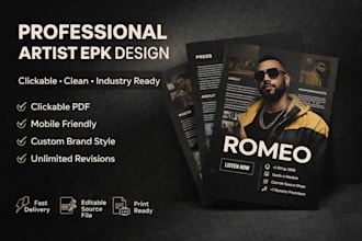 design artist epk media kit press kit flyer one sheet with clickable buttons