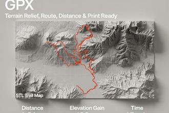 do 3d stl trail map from gpx, terrain relief, route, distance and print ready