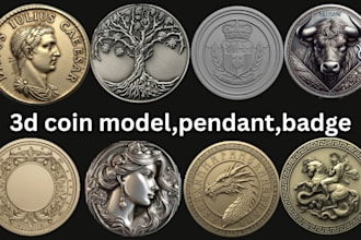 design 3d coin model, medallion, pendant bas relief, badge for 3d printing