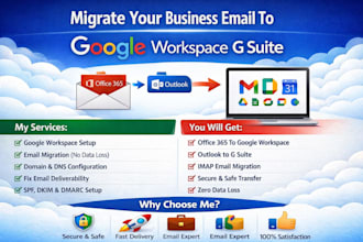 migrate the email to google workspace g suite and setup g suite account and dns