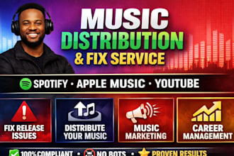 music distribution, music manager, fix distribution issues, and music marketing