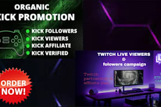 organic kick channel promotion kick affiliate to get real followers and viewers