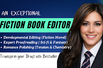 developmental book editor for fiction novel, proofread sci fi, edit romance book