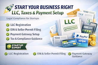help startup with llc registration seller permit filing taxes and payment setup