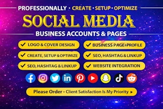 idealize make and set up all social media accounts and pages for commerce