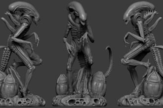 create 3d alien xenomorph statue,3d creature sculpt,3d resin printable, fantasy