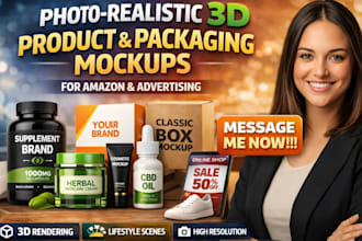 create photo realistic product, packaging and lifestyle mockups for ads