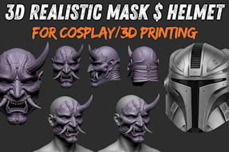 do 3d modeling of futuristic helmet halloween mask 3d oni mask for 3d printing