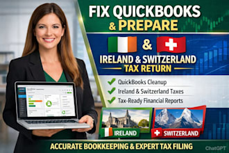 fix quickbooks books, prepare ireland and switzerland tax return