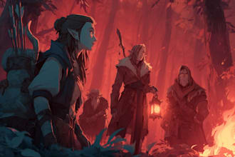 do group party character art, dnd party