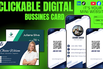 design a clickable digital business card vcard, print ready card with qr in 24hr