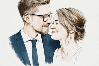 design couple portrait wedding portrait illustration