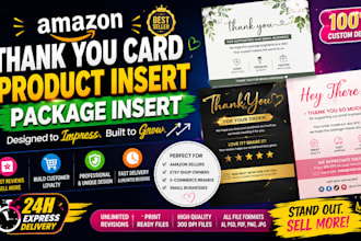 design amazon thank you card, product insert, package insert