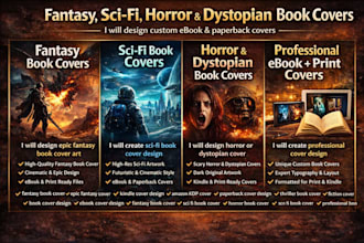 design fantasy, sci fi, horror and dystopian book cover or ebook cover art
