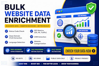 enrich website data, SEO metrics, detect CRM systems in bulk