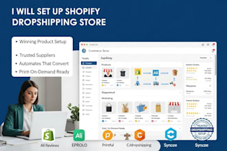 setup shopify dropshipping ali reviews eprolo printiful cjropshipping syncee