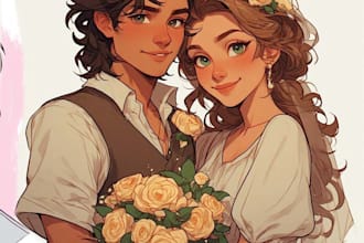 draw romantic couple portrait illustration