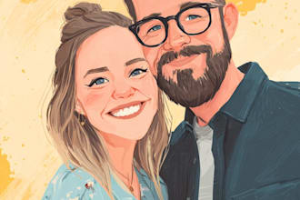 do portrait cartoon character, pet, couple illustration art