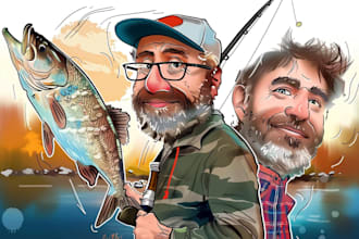 personalized fisherman caricature drawing from photo