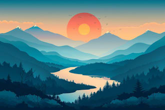 create flat landscape illustration of nature and background vector art