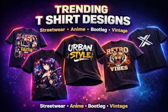 design custom t shirt, streetwear, bootleg, anime, vintage tee in 24 hours